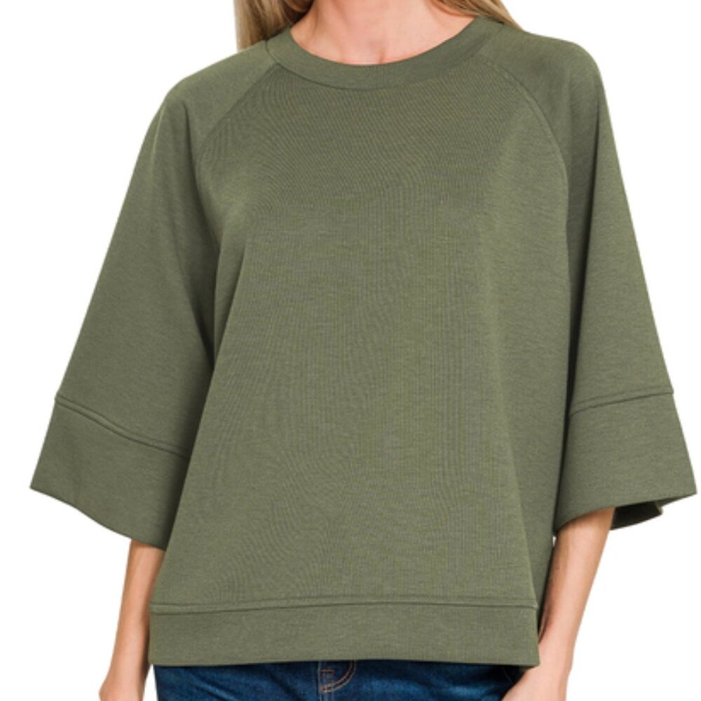 #ZENANA SCUBA MATERIAL 3/4 SLEEVE TOP